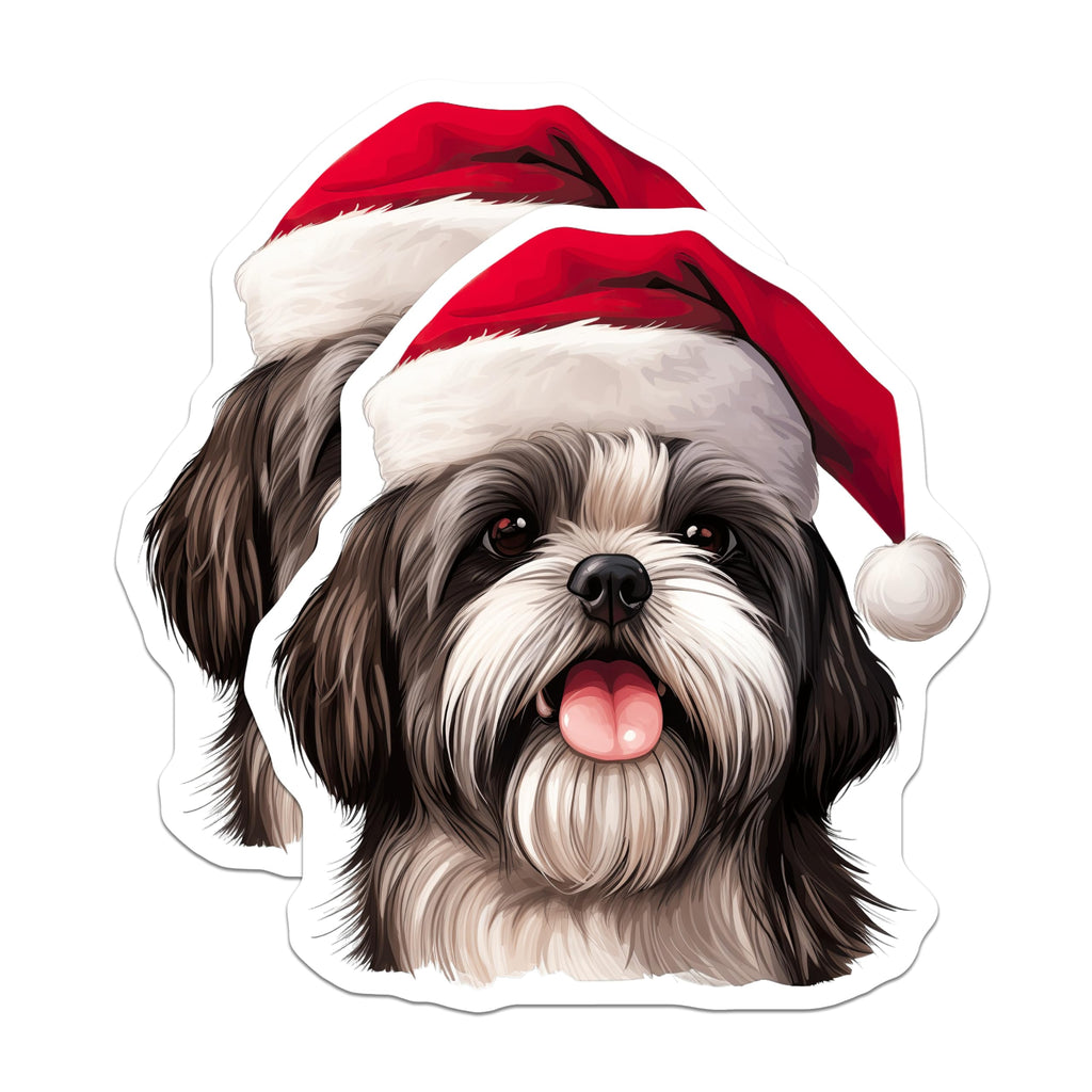 (2 Pack) Shih Tzu Magnets - Christmas Dog Decor - Santa Hat Puppy - Holiday Pet Lover Fridge Accessories - 5 Inches On Longest Side - Thick Durable Magnet - Made in USA - MAG25974