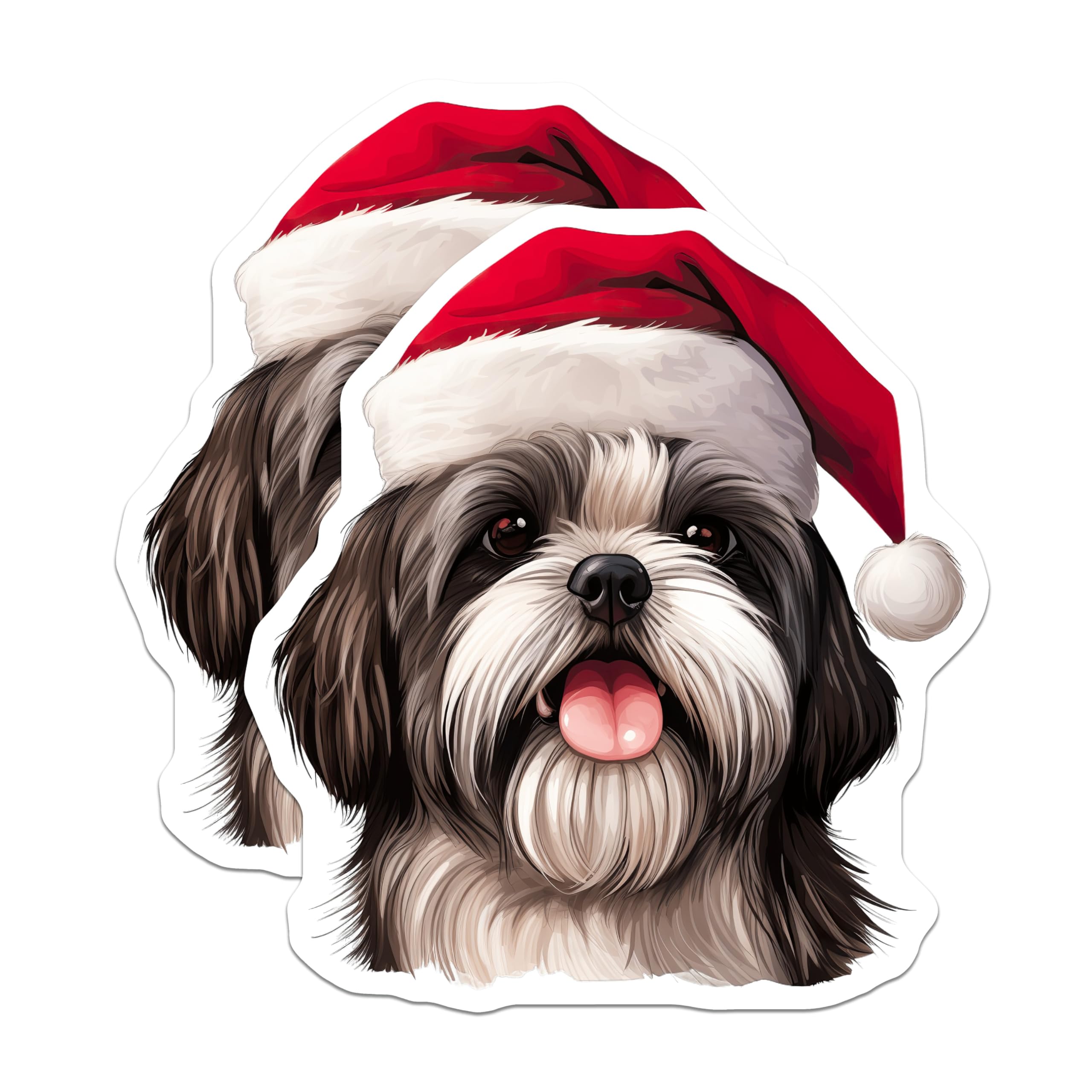 (2 Pack) Shih Tzu Magnets - Christmas Dog Decor - Santa Hat Puppy - Holiday Pet Lover Fridge Accessories - 5 Inches On Longest Side - Thick Durable Magnet - Made in USA - MAG25974