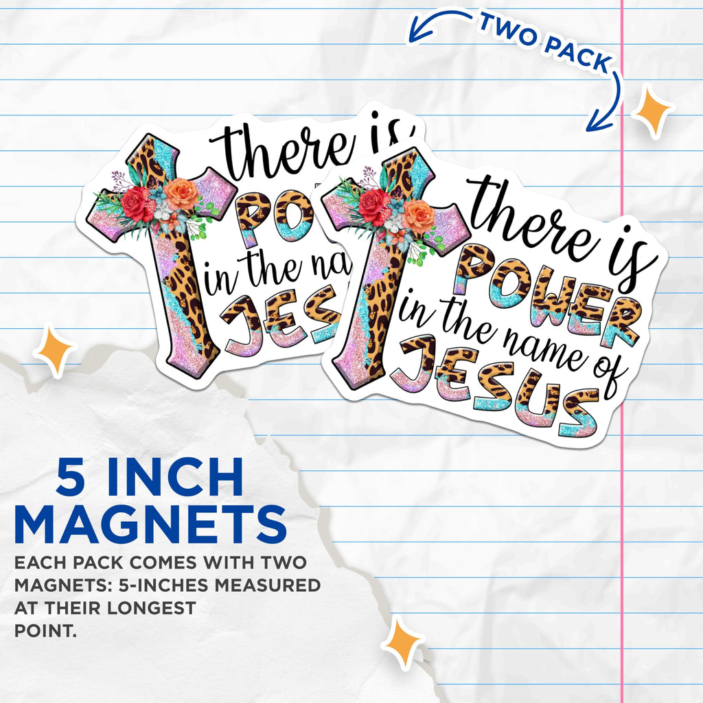 (2 Pack) Power in The Name of Jesus Magnets - Faith Magnet - Religious Decorative Magnet - Inspirational Magnet for Home - 5" On Longest Side - for Cars, Fridges, Toolboxes - Made in USA - MAG5634