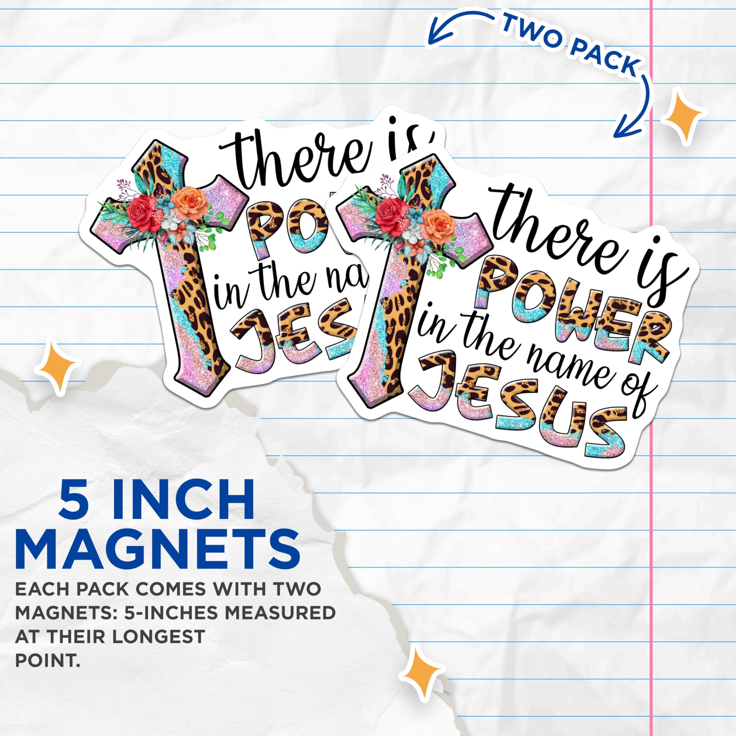 (2 Pack) Power in The Name of Jesus Magnets - Faith Magnet - Religious Decorative Magnet - Inspirational Magnet for Home - 5" On Longest Side - for Cars, Fridges, Toolboxes - Made in USA - MAG5634