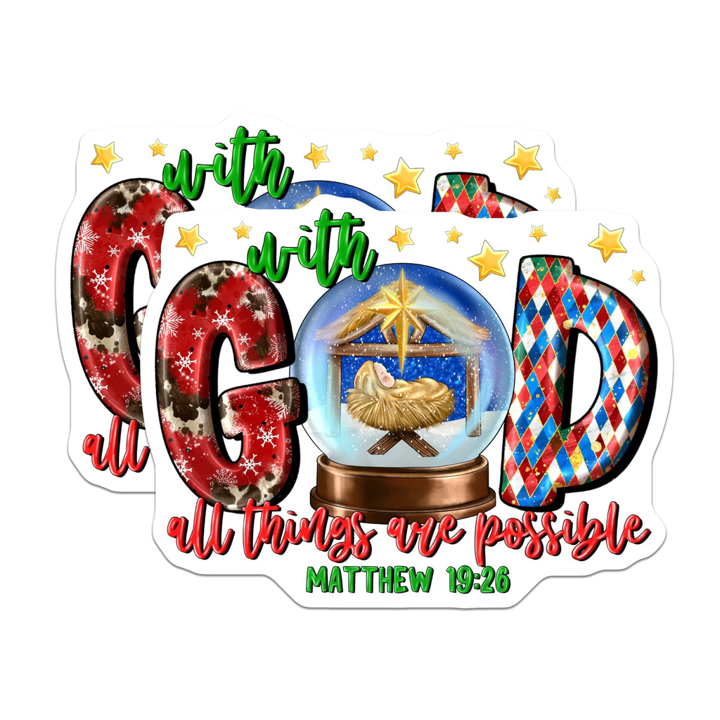 (2 Pack) Christmas GOD Magnets - Inspirational Nativity Scene - Bible Verse Fridge Decor - 5 Inches On Longest Side - Thick Durable Magnet - Made in USA - MAG26349