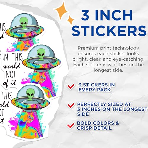 (3 Pack) Alien Decals - UFO Stickers - Extraterrestrial Laptop Decal - 3 Inches On Longest Side - Easy Peel & Apply - Made in USA - 3MCS6535
