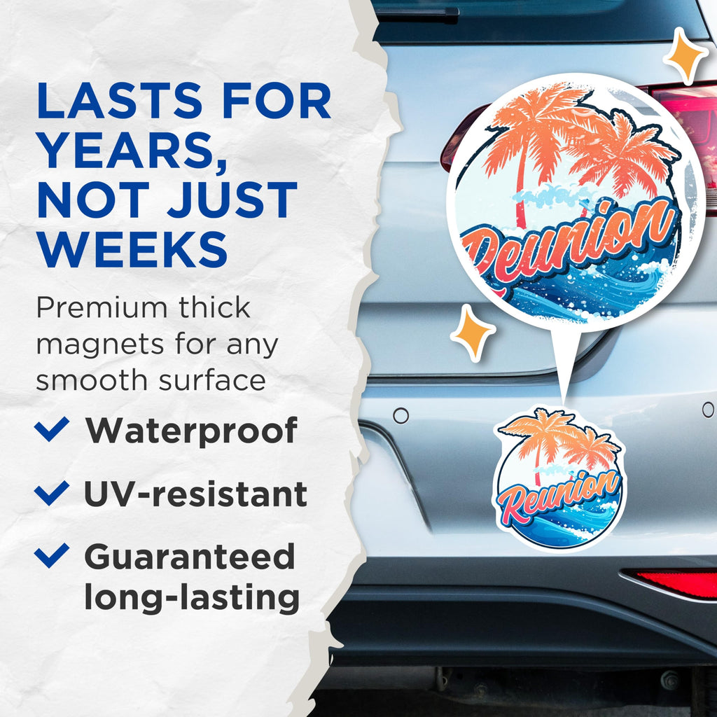 (2 Pack) Reunion Magnets - Tropical Palm Tree Magnets - Ocean Waves Vacation Magnet - 5" On Longest Side - Premium Magnet - for Cars, Refrigerators, Toolboxes, Lockers - Made in USA - MAG18943