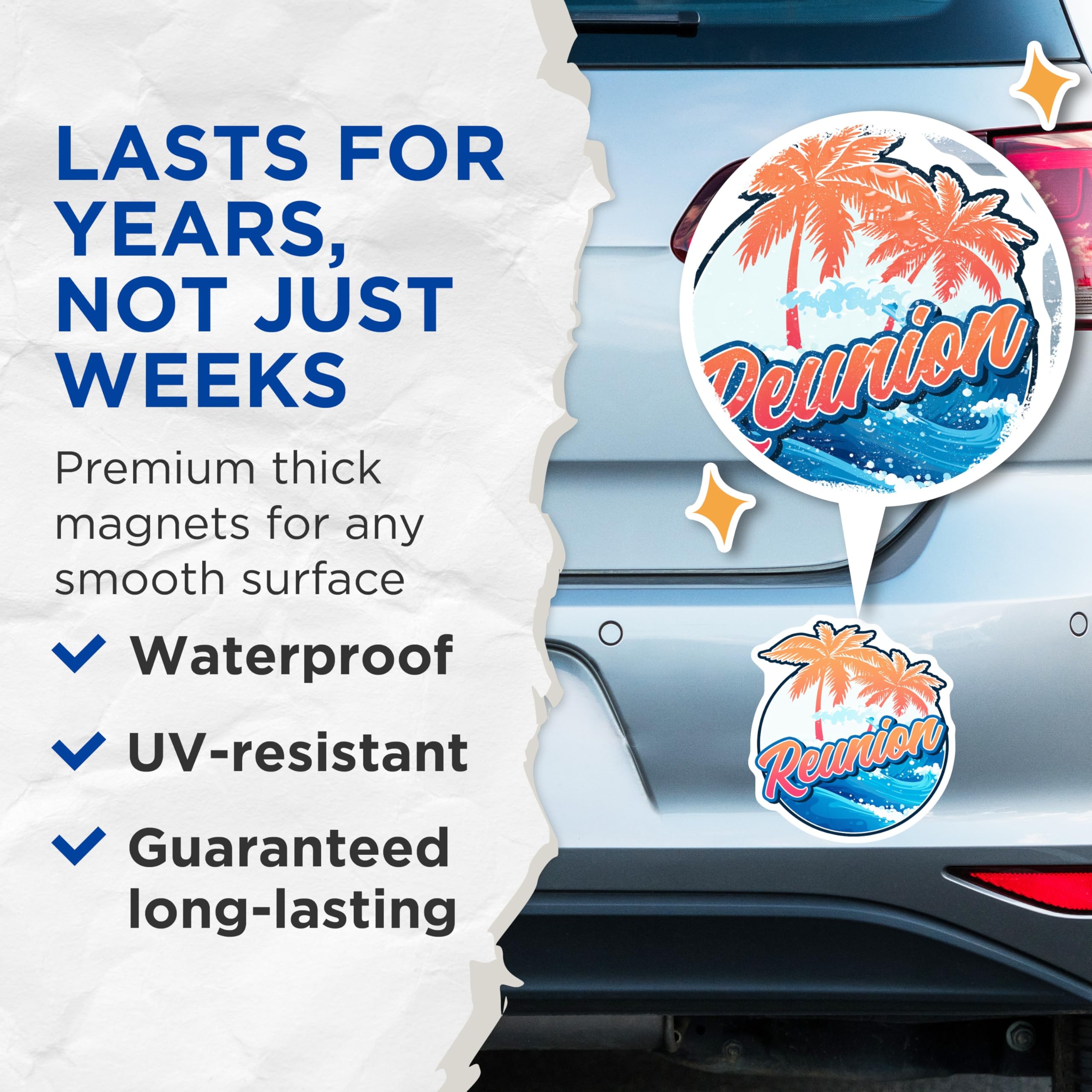 (2 Pack) Reunion Magnets - Tropical Palm Tree Magnets - Ocean Waves Vacation Magnet - 5" On Longest Side - Premium Magnet - for Cars, Refrigerators, Toolboxes, Lockers - Made in USA - MAG18943