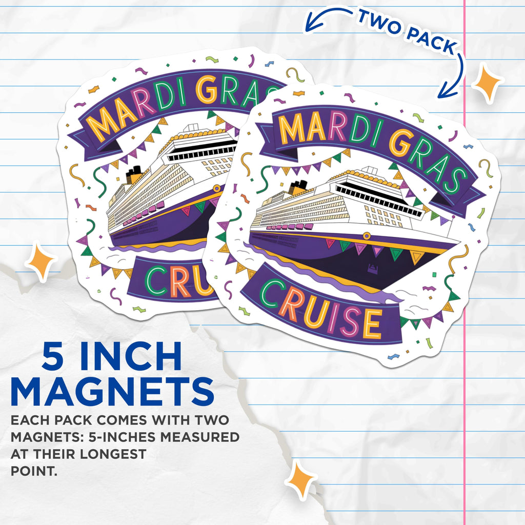 (2 Pack) Mardi Gras Cruise Magnets - Carnival Magnets - Celebration Magnets - 5" On Longest Side - Premium Magnet - for Cars, Refrigerators, Toolboxes, Lockers - Made in USA - MAG14903