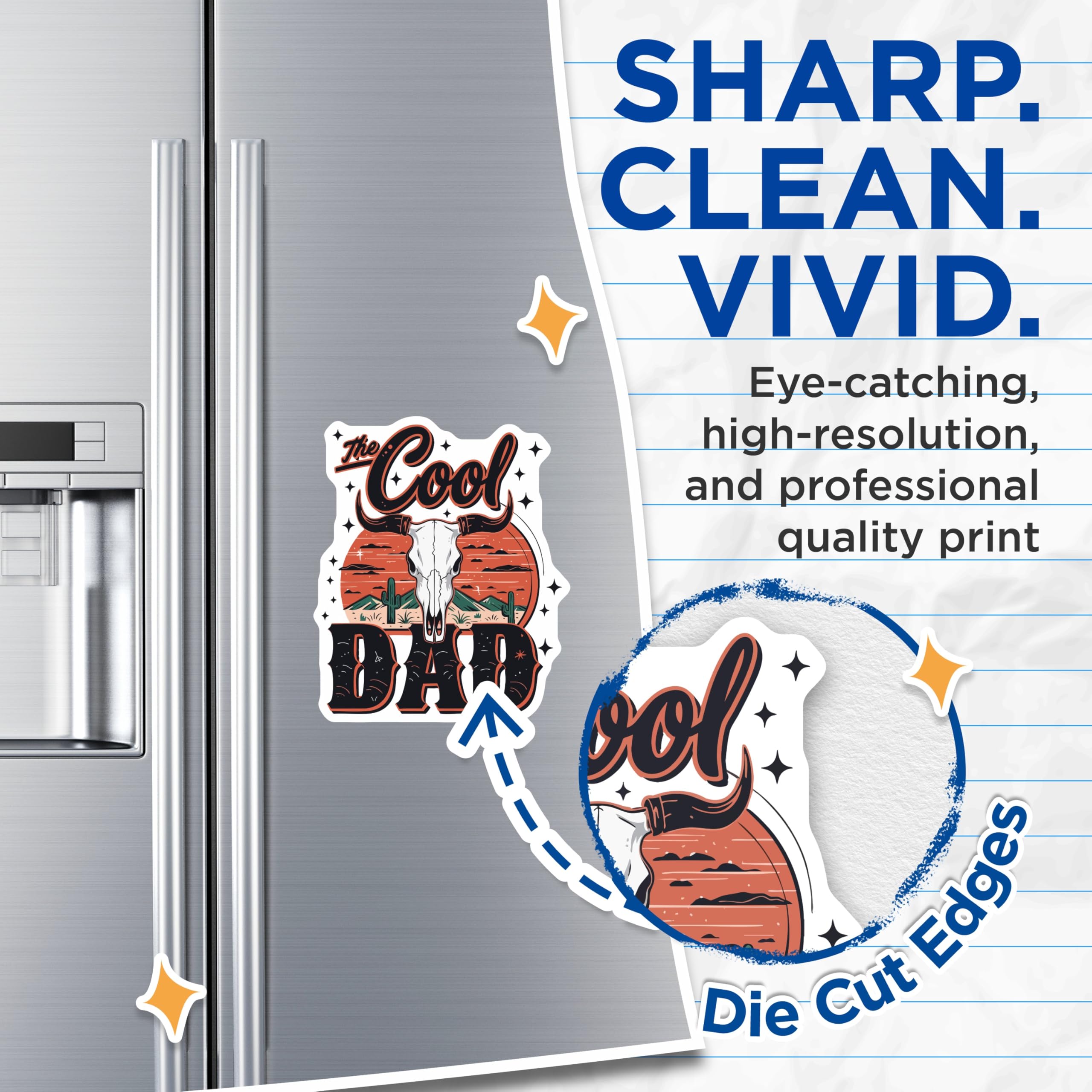 (2 Pack) Cool Dad Magnets - Western Bull Skull Artwork - Desert Landscape Refrigerator Decor - Father's Day Theme - 5 Inches On Longest Side - Thick Durable Magnet - Made in USA - MAG22541