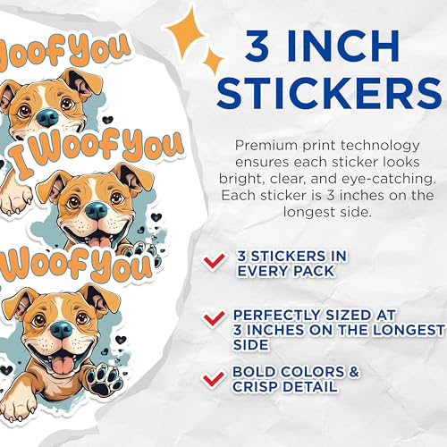 (3 Pack) I Woof You Decals - Dog Lover Sticker - Heart Decal - 3 Inches On Longest Side - Easy Peel & Apply - Made in USA - 3MCS1233