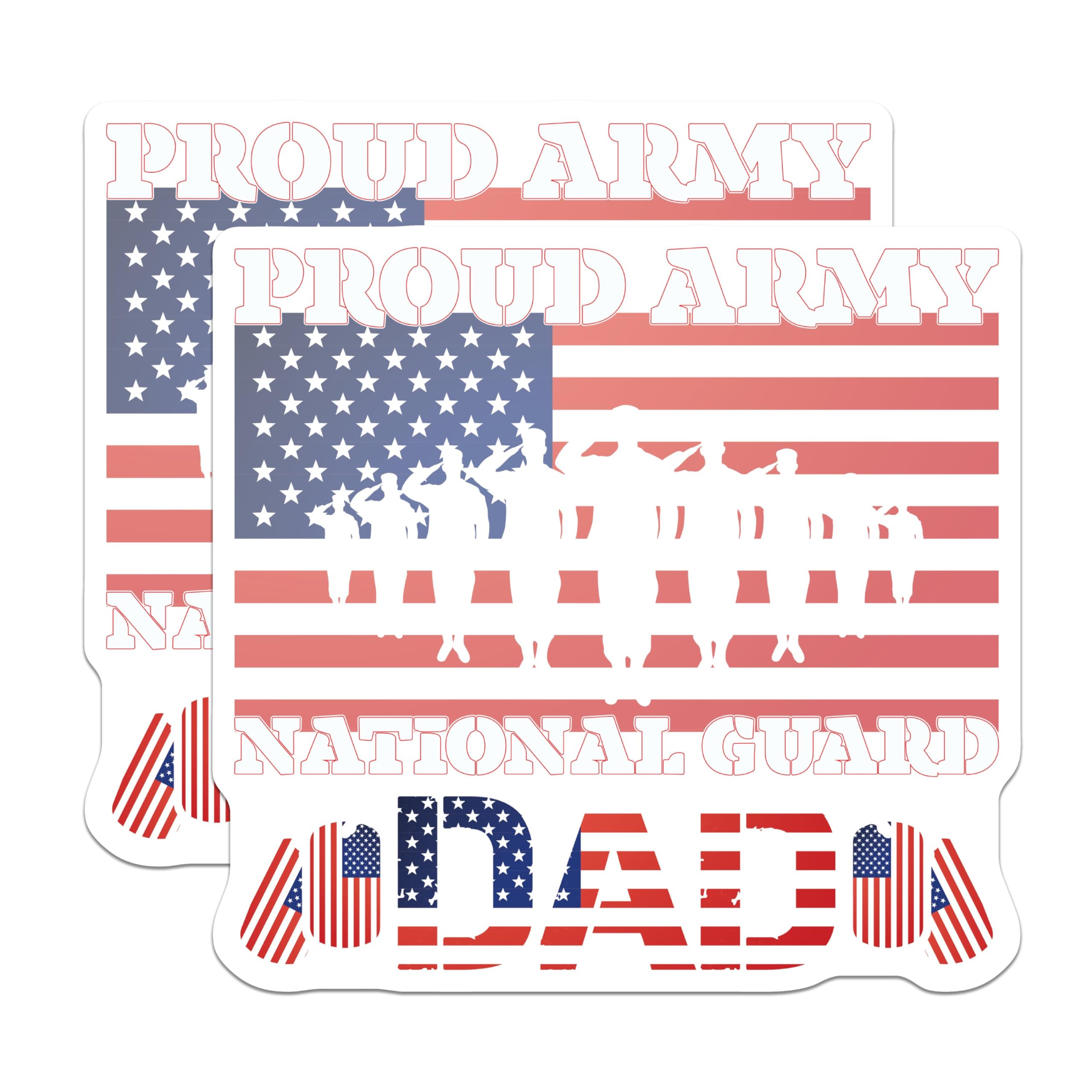 (2 Pack) Proud Army Dad Stickers - National Guard Stickers - American Flag Decals - 5" On Longest Side - Sticks to Smooth Flat Surfaces - Made in USA - BMCS5271