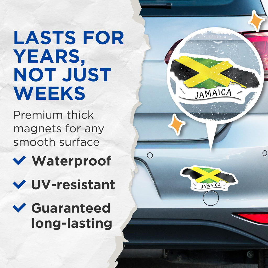 (2 Pack) Jamaica Map Magnets - Jamaican Flag Decor - Caribbean Island Souvenir - 5 Inches On Longest Side - Thick Durable Magnet - Made in USA - MAG19048