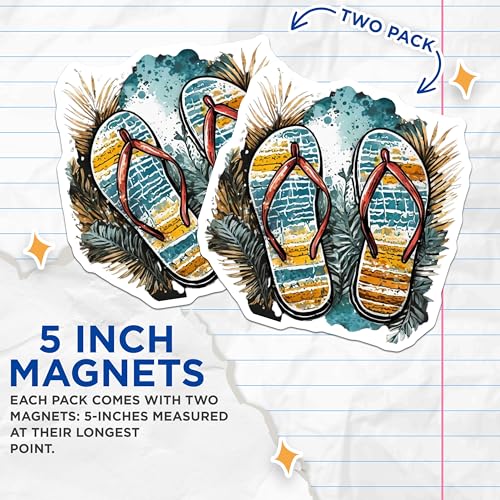 (2 Pack) Flip Flop Beach Vibes Magnets Magnets - 5" On Longest Side - Made in USA - Sticks to Refrigerators & Metal Surfaces - MAG9320