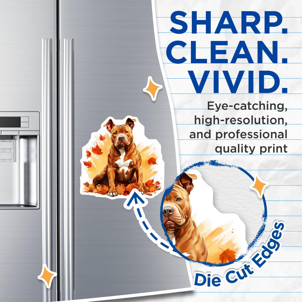 (2 Pack) Pit Bull Dog Magnets - Autumn Fall Leaves Decor - Pet Parent Fridge Locker Decor - 5 Inches On Longest Side - Thick Durable Magnet - Made in USA - MAG30301
