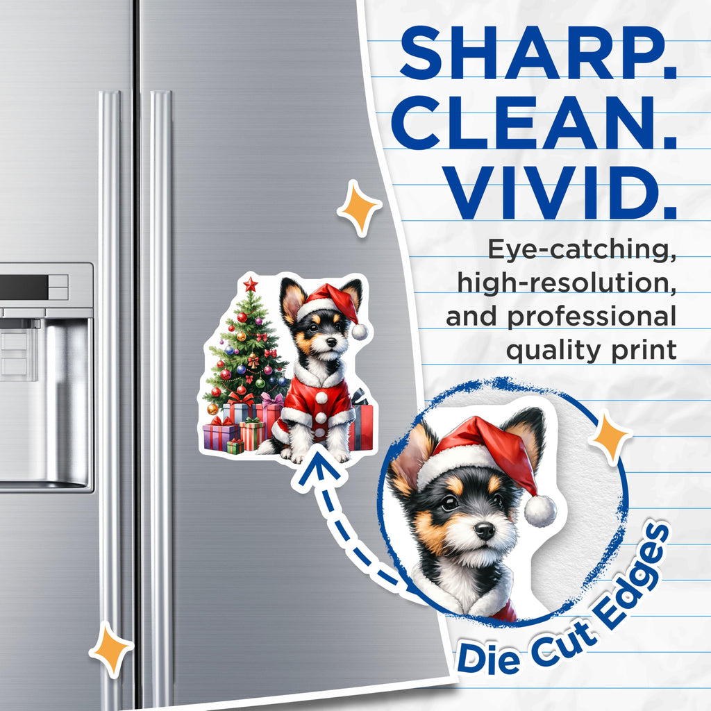 (2 Pack) Christmas Puppy Magnets - Santa Dog Decor - Holiday Fridge Magnets - 5 Inches On Longest Side - Thick Durable Magnet - Made in USA - MAG25663
