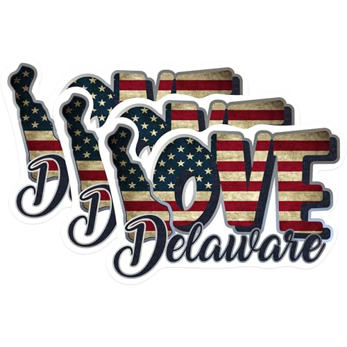 (3 Pack) Delaware Love Decals - USA Flag State - Laptop Decal - 3 Inches On Longest Side - Easy Peel & Apply - Made in USA - 3MCS0299