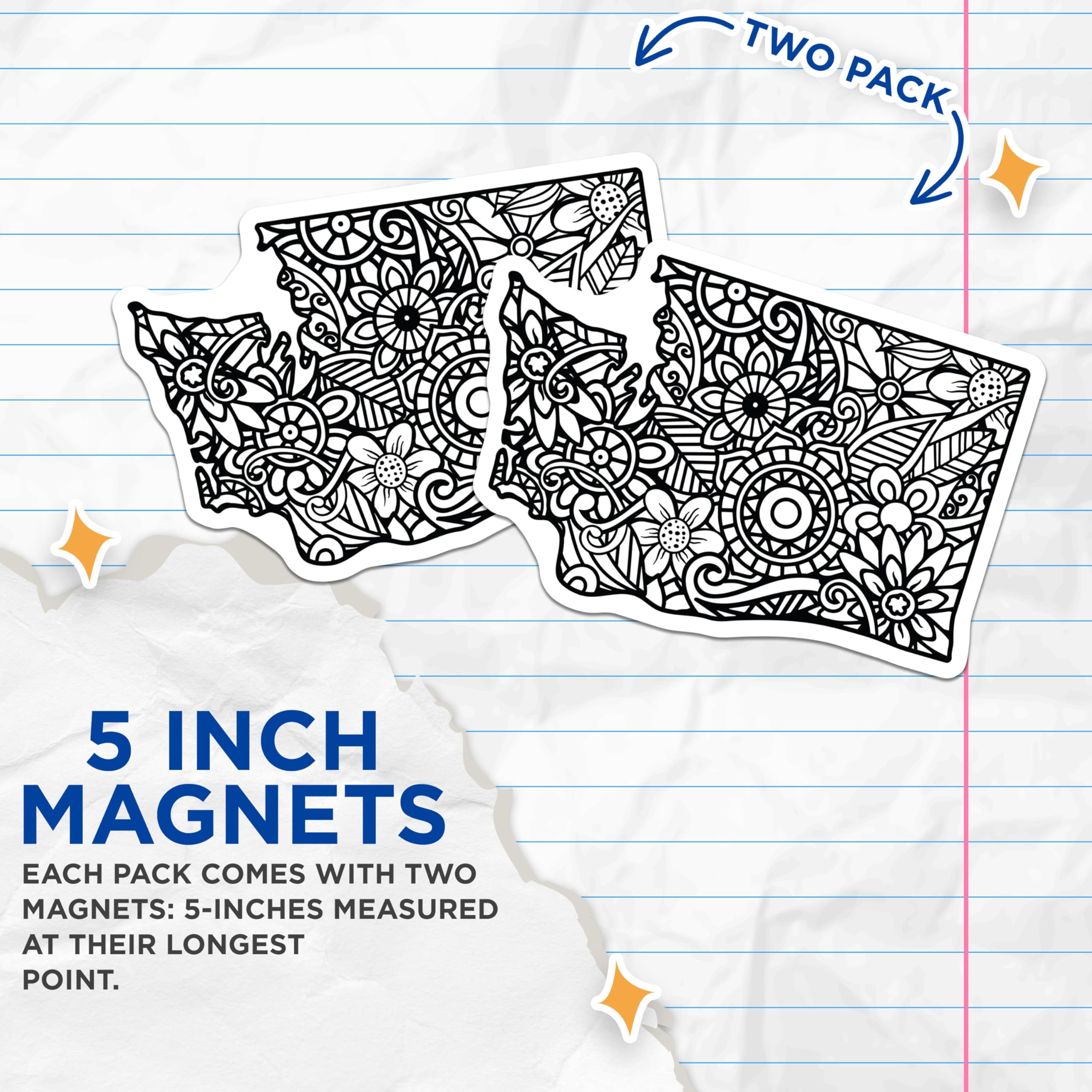 (2 Pack) Washington State Magnets - Intricate Floral Design - Pacific Northwest Souvenir - 5 Inches On Longest Side - Thick Durable Magnet - Made in USA - MAG19270