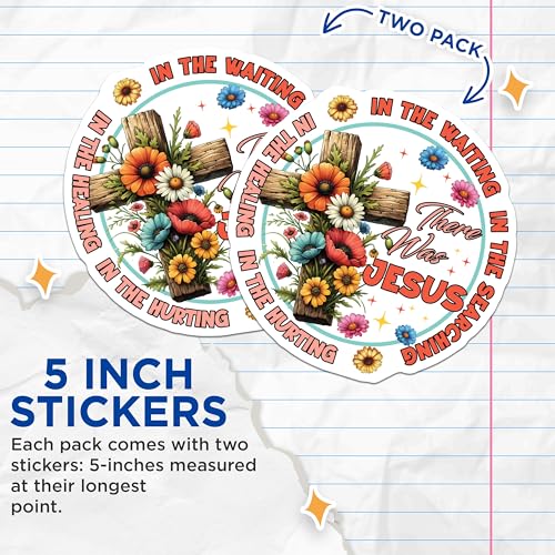 (2 Pack) There was Jesus Stickers - Inspirational Christian Stickers - Floral Cross Stickers - 5" On Longest Side - Sticks to Smooth Flat Surfaces - Made in USA - BMCS3742