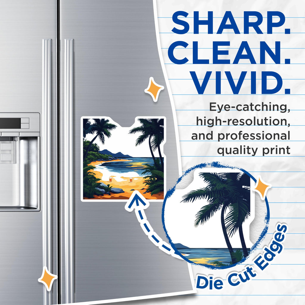 (2 Pack) Tropical Beach Magnets - Ocean View Palm Trees - Summer Vacation Vibes - 5 Inches On Longest Side - Thick Durable Magnet - Made in USA - MAG26363