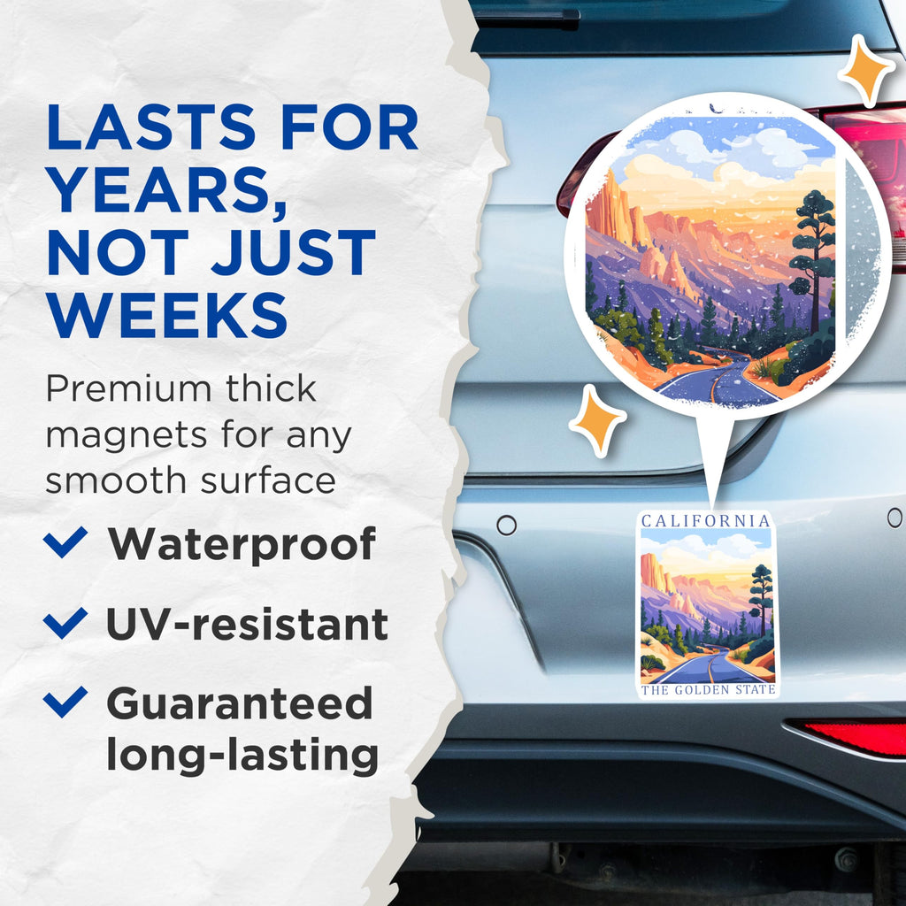 (2 Pack) California Magnets - Golden State - Scenic Road Trip Decor - 5" On Longest Side - Premium Magnet - for Cars, Refrigerators, Toolboxes, Lockers - Made in USA - MAG17493