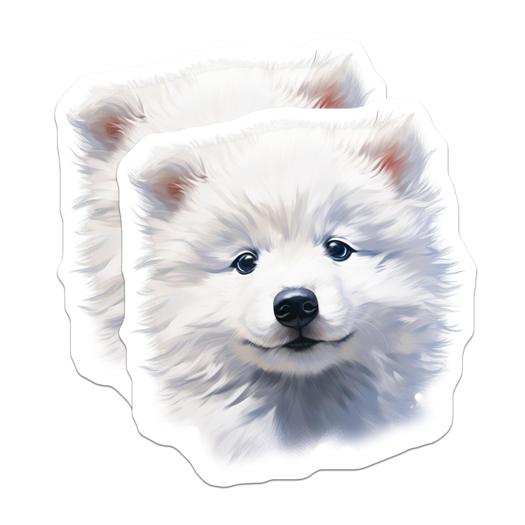 (2 Pack) Fluffy White Puppy Magnets - Cute Samoyed Dog - Pet Lover Decor - 5 Inches On Longest Side - Thick Durable Magnet - Made in USA - MAG28262
