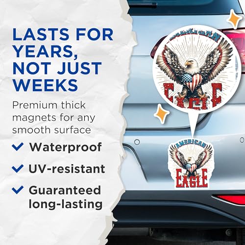 (2 Pack) American Eagle Magnets - Patriotic Decor - Americana Decorations - Bold Eagle Design - 5" On Longest Side - for Cars, Fridges, Toolboxes - Made in USA - MAG7402