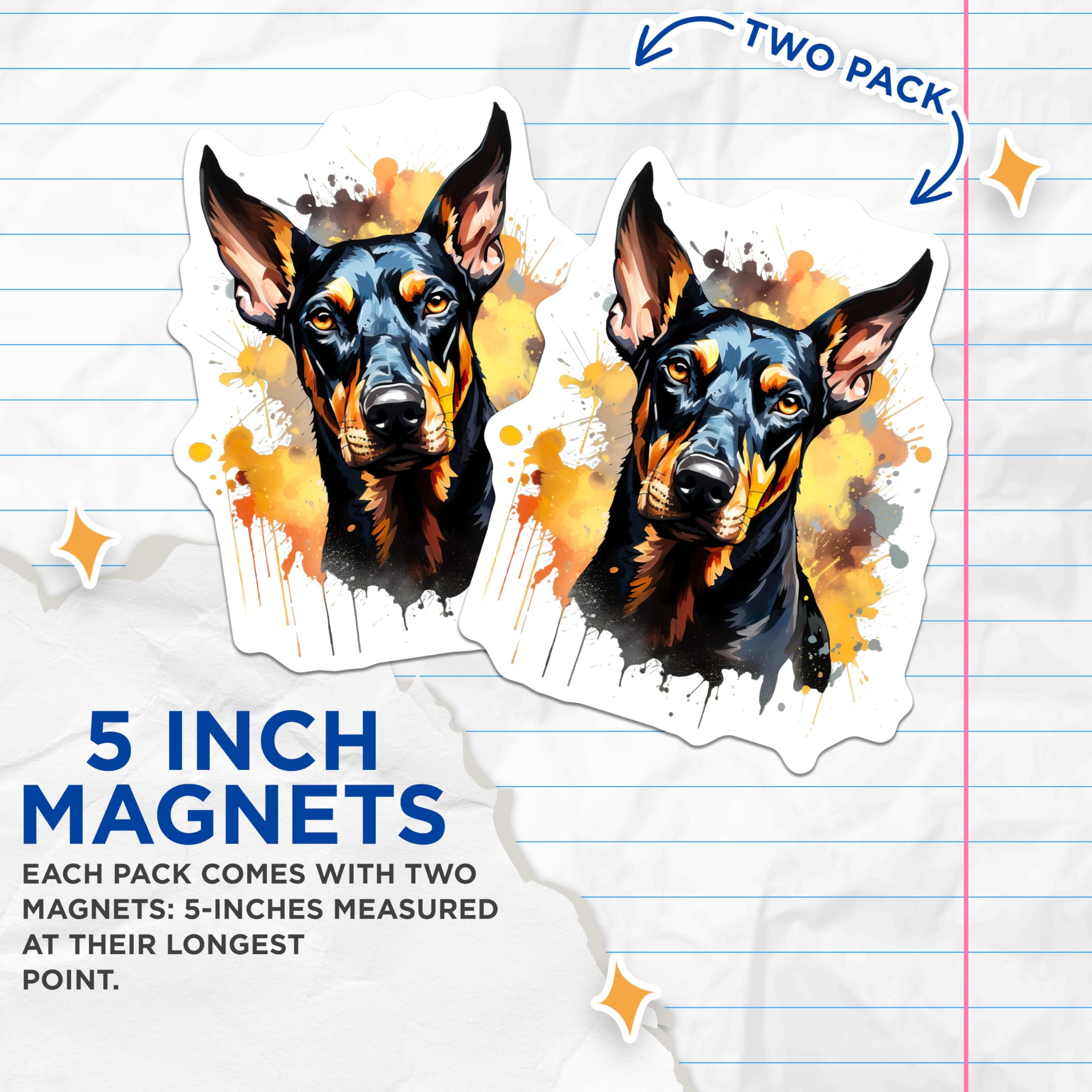 (2 Pack) Doberman Pinscher Magnets - Watercolor Dog Art - Doberman Owner Pet Lover - 5 Inches On Longest Side - Thick Durable Magnet - Made in USA - MAG25540