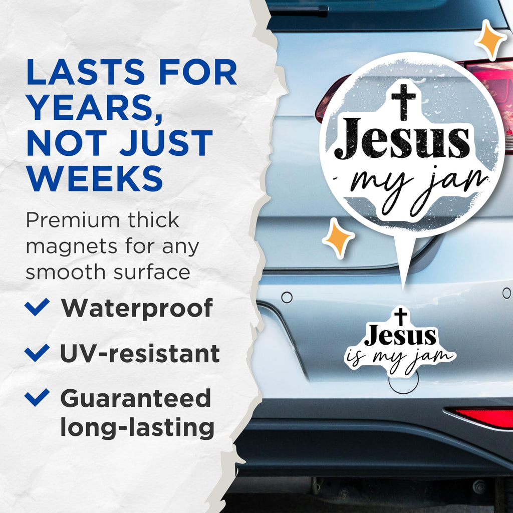 (2 Pack) Jesus is My Jam Magnets - Religious Verse - Christian Decor - 5" On Longest Side - Premium Magnet - for Cars, Refrigerators, Toolboxes, Lockers - Made in USA - MAG15732
