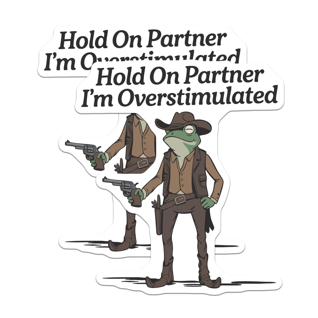(2 Pack) Hold On Partner Magnets - Overstimulated Frog Cowboy - Western Humor Fridge Decor - Anxious Meme Set - 5 Inches On Longest Side - Thick Durable Magnet - Made in USA - MAG20733