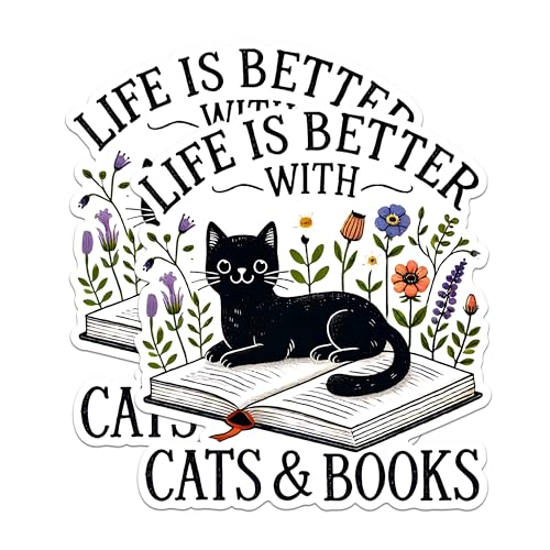 (2 Pack) Life is Better with Cats and Books Magnets - Cute Cat Magnets - Book Lover Home Decor Magnets- 5" On Longest Side - for Fridges, Toolboxes, Cars - Made in USA - MAG2795
