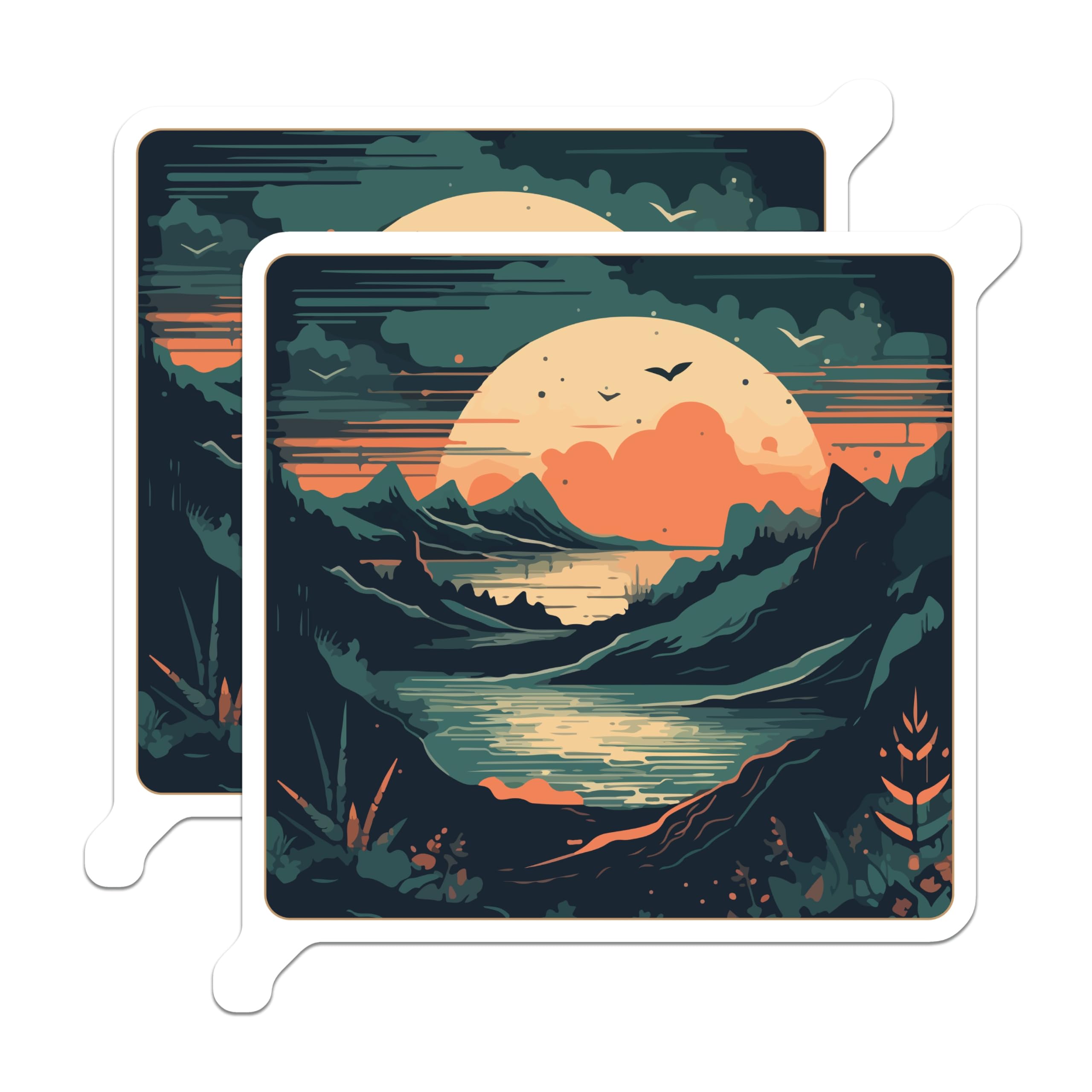 (2 Pack) Nature Landscape Magnets - Mountain Lake Art - Sunset View Decor - Outdoor Explorer Home Accessories - 5 Inches On Longest Side - Thick Durable Magnet - Made in USA - MAG27726