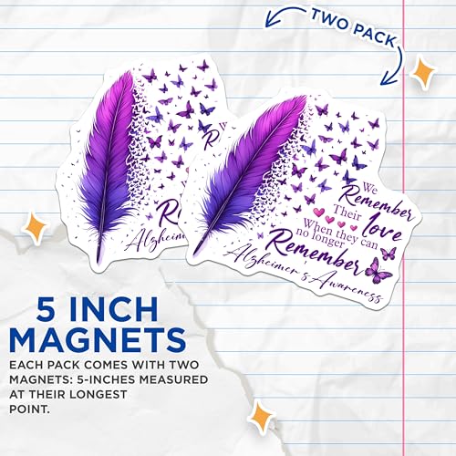 (2 Pack) We Remember Their Love Magnet - Purple Feather and Butterflies - 5" On Longest Side - Sticks to Smooth Flat Surfaces - Made in USA - MAG9787