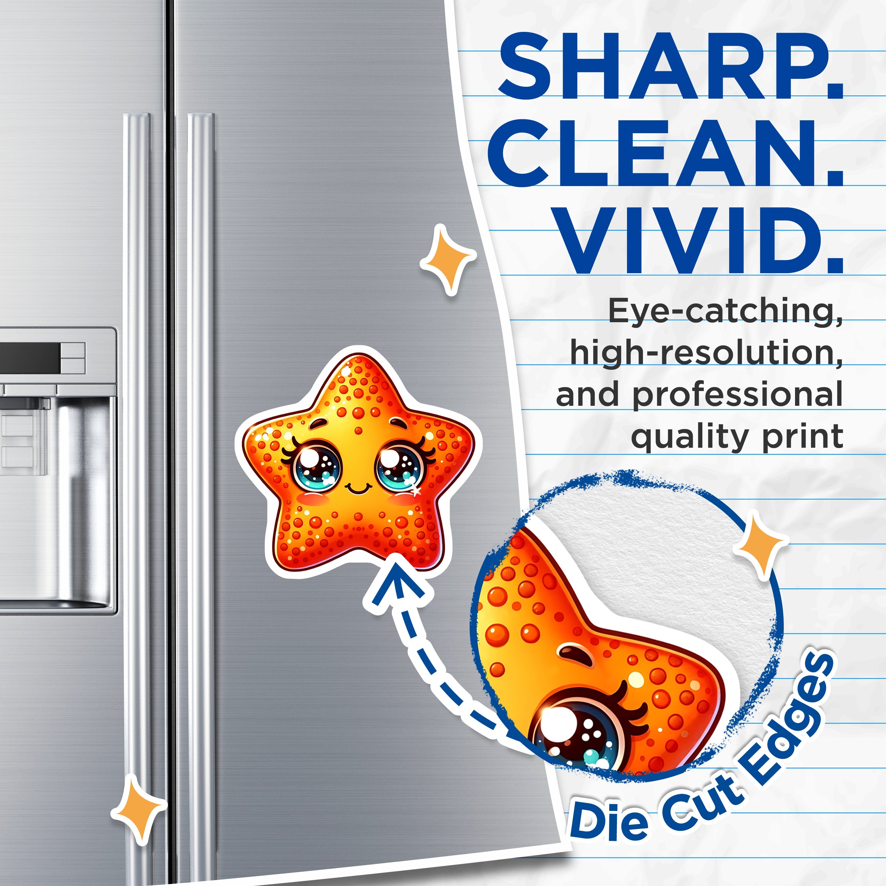 (2 Pack) Kawaii Starfish Magnets - Cute Ocean Fridge Magnets - Adorable Sea Life Decor - Nautical Creature Accent - 5 Inches On Longest Side - Thick Durable Magnet - Made in USA - MAG38316