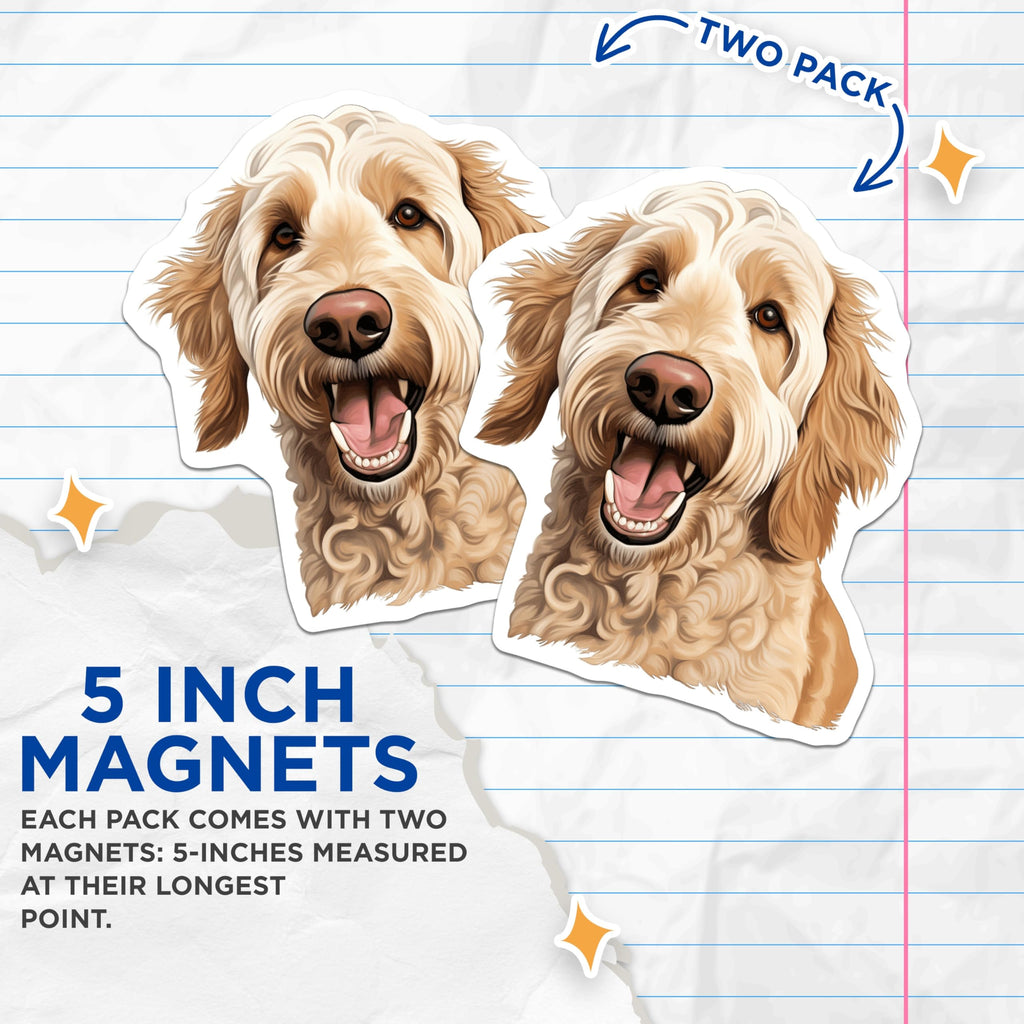 (2 Pack) Goldendoodle Magnets - Happy Doodle Dog Owner Decor - Pet Parent Refrigerator Accessories - 5 Inches On Longest Side - Thick Durable Magnet - Made in USA - MAG25037