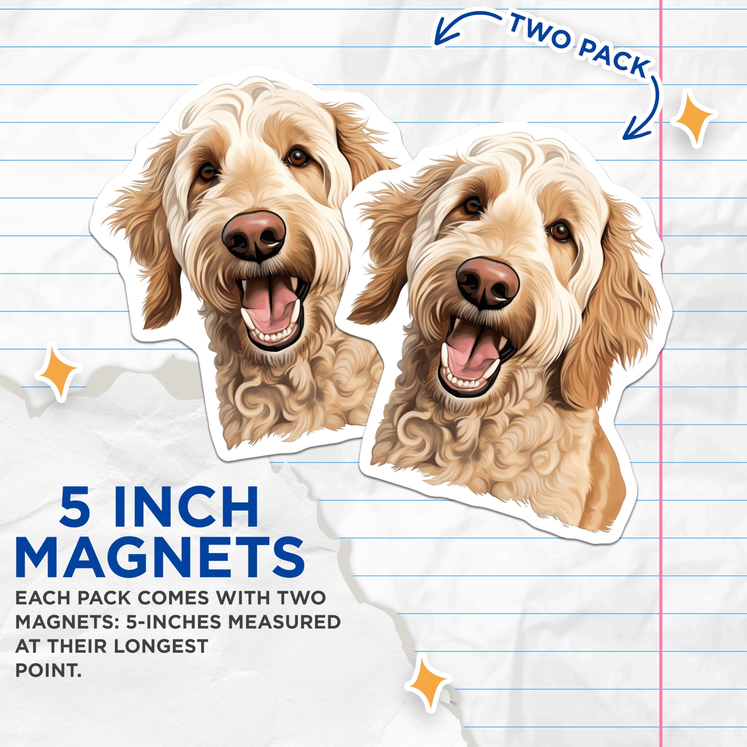 (2 Pack) Goldendoodle Magnets - Happy Doodle Dog Owner Decor - Pet Parent Refrigerator Accessories - 5 Inches On Longest Side - Thick Durable Magnet - Made in USA - MAG25037