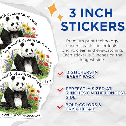 (3 Pack) Panda Decals - Quiet Moment - Laptop Stickers - 3 Inches On Longest Side - Easy Peel & Apply - Made in USA - 3MCS8722