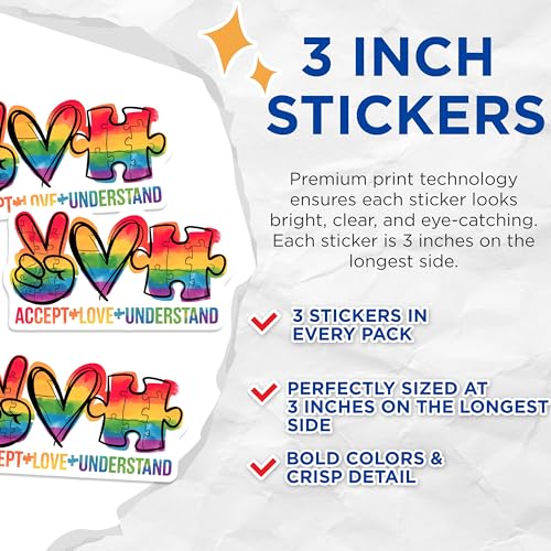 (3 Pack) Autism Awareness Decals - Peace Love Puzzle - Acceptance Laptop Decal - 3 Inches On Longest Side - Easy Peel & Apply - Made in USA - 3MCS0059