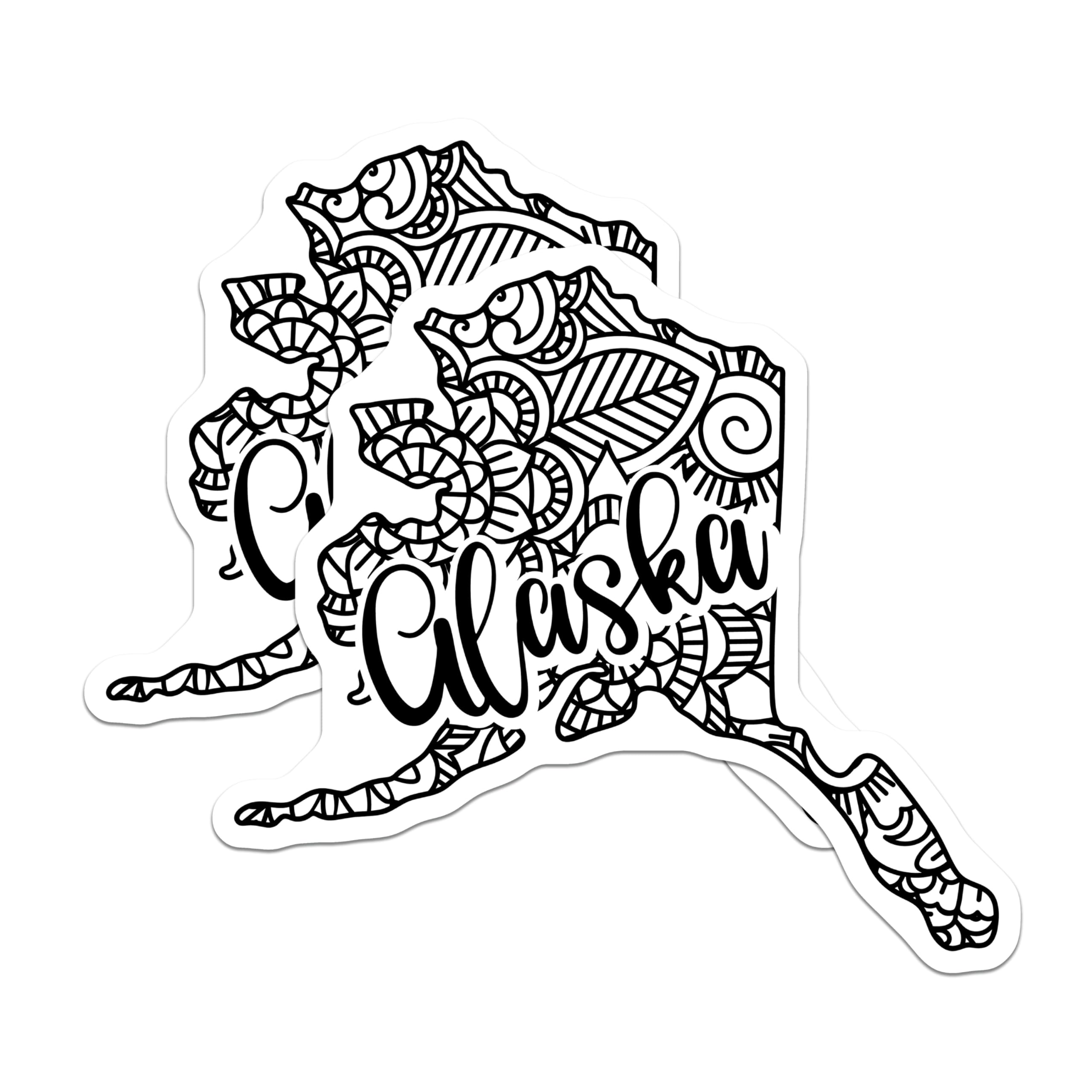 (2 Pack) Alaska Outline Stickers - State Stickers - Mandala Pattern - 5" On Longest Side - Sticks to Smooth Flat Surfaces - Made in USA - BMCS18109