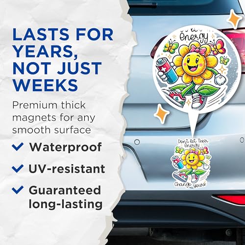 (2 Pack) Inspirational Flower Magnets - Motivational Cartoon Magnets - Positive Energy Quotes Magnets- 5" On Longest Side - for Fridges, Toolboxes, Cars - Made in USA - MAG2897