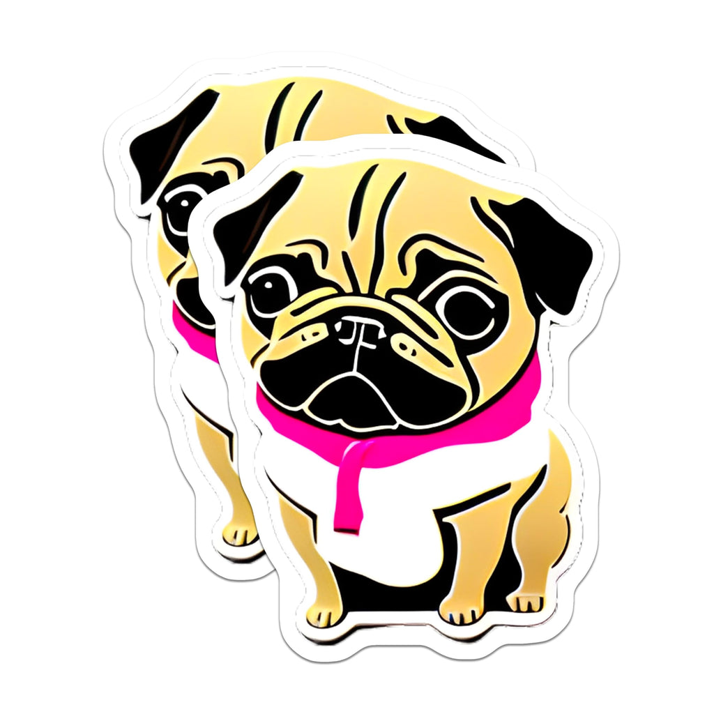 (2 Pack) Pug Dog Magnets - Cute Fawn Canine Decor - Pink Scarf Animal Lover Accessory - Refrigerator Locker Magnets - 5 Inches On Longest Side - Thick Durable Magnet - Made in USA - MAG20447