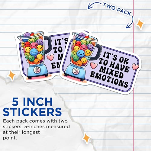 (2 Pack) Mixed Emotions Quote Stickers - Funny Blender Quote Stickers - Cute Smiley Face Decals - 5" On Longest Side - Sticks to Any Smooth Flat Surface - Made in USA - BMCS3252