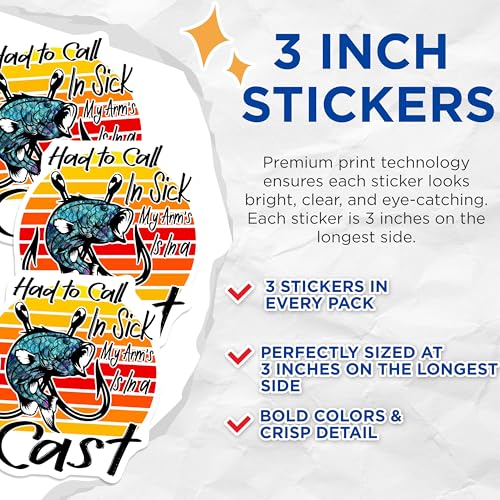 (3 Pack) Fishing Decals - Had to Call in Sick - Fisherman Laptop Decal - 3 Inches On Longest Side - Easy Peel & Apply - Made in USA - 3MCS4481