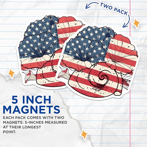 (2 Pack) USA Flag Seashell Magnets Magnets - Patriotic Beach Decor - Coastal Refrigerator Decorations - 5" On Longest Side - Made in USA - Sticks to Refrigerators & Metal Surfaces - MAG8990