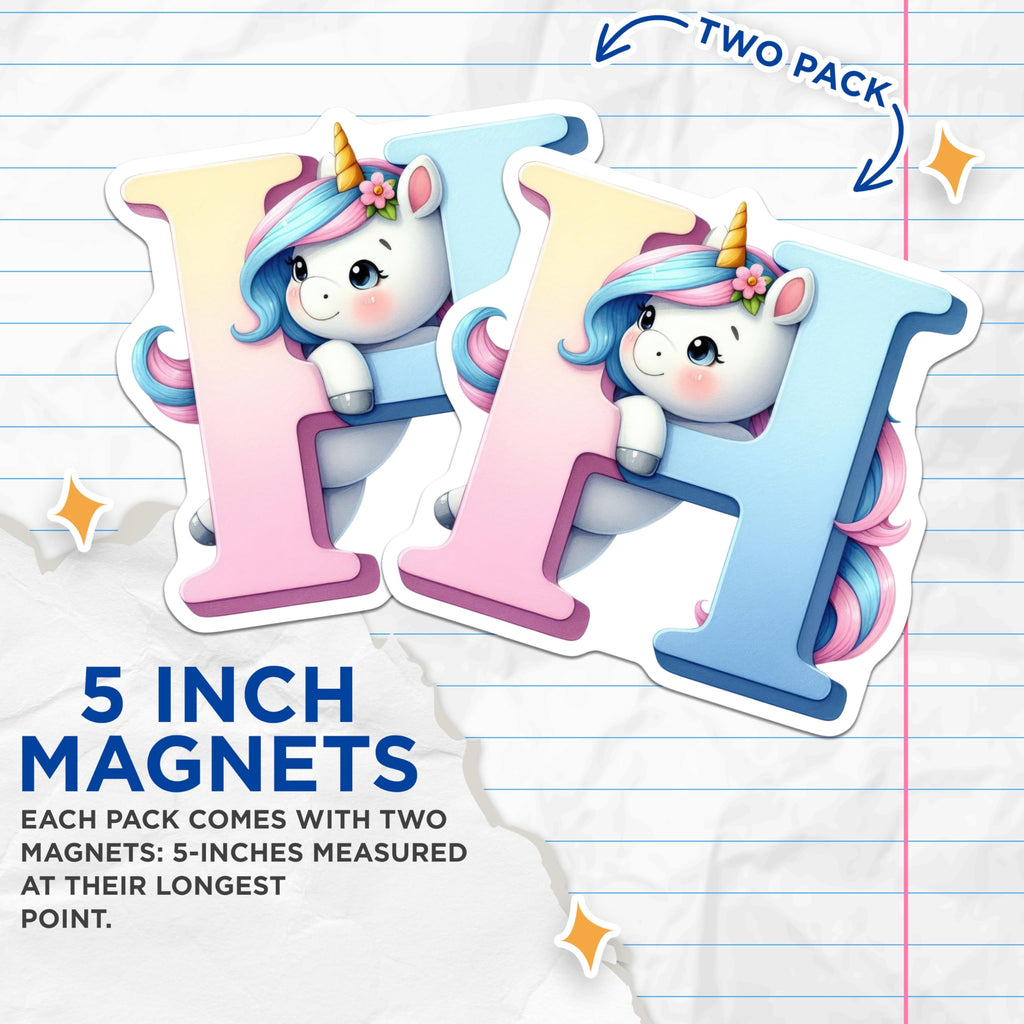 (2 Pack) Letter H Unicorn Magnets - Alphabet Refrigerator Magnets - Kids Initial Magnets - 5" On Longest Side - Premium Magnet - for Cars, Refrigerators, Toolboxes, Lockers - Made in USA - MAG15039