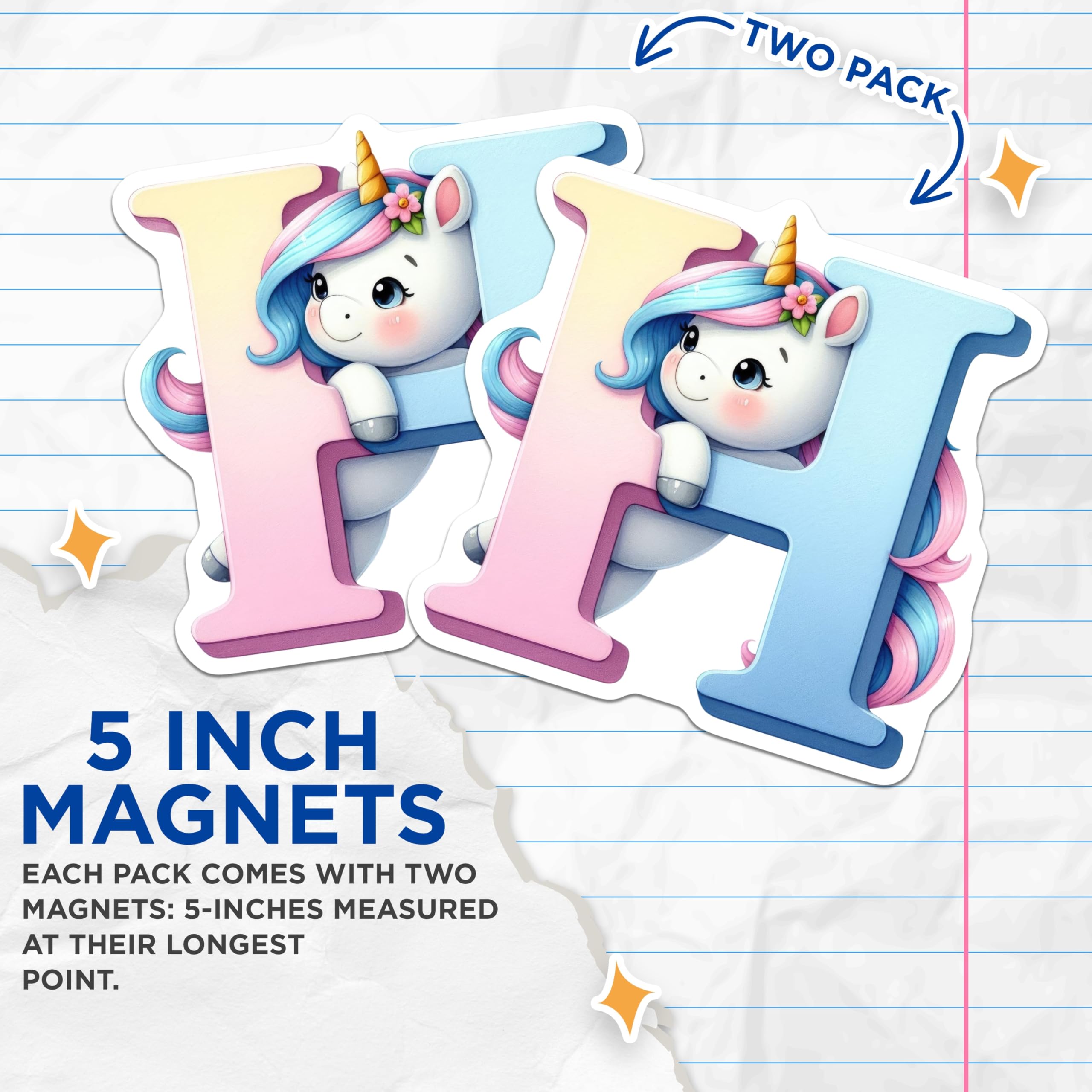 (2 Pack) Letter H Unicorn Magnets - Alphabet Refrigerator Magnets - Kids Initial Magnets - 5" On Longest Side - Premium Magnet - for Cars, Refrigerators, Toolboxes, Lockers - Made in USA - MAG15039