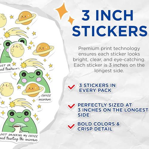 (3 Pack) Frog Coffee Decals - Trusting The Universe - Laptop Decals - 3 Inches On Longest Side - Easy Peel & Apply - Made in USA - 3MCS0234