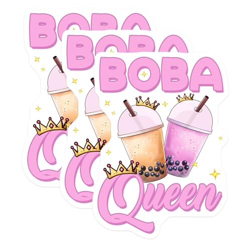(3 Pack) Boba Queen Decals - Bubble Tea Stickers - Laptop Decal - 3 Inches On Longest Side - Easy Peel & Apply - Made in USA - 3MCS6510