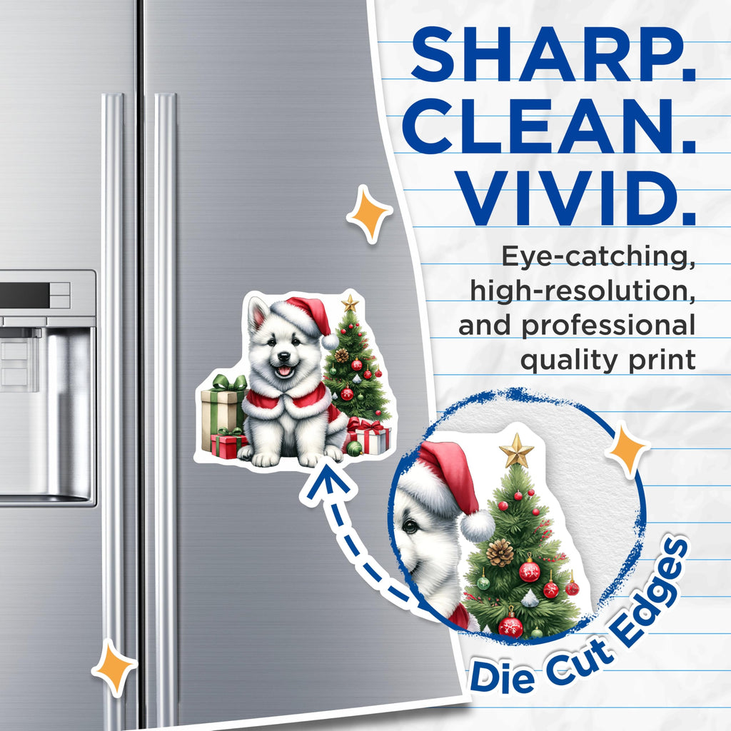 (2 Pack) Christmas Puppy Magnets - Santa Dog Decor - Holiday Pet Accent for Fridge - 5 Inches On Longest Side - Thick Durable Magnet - Made in USA - MAG29778