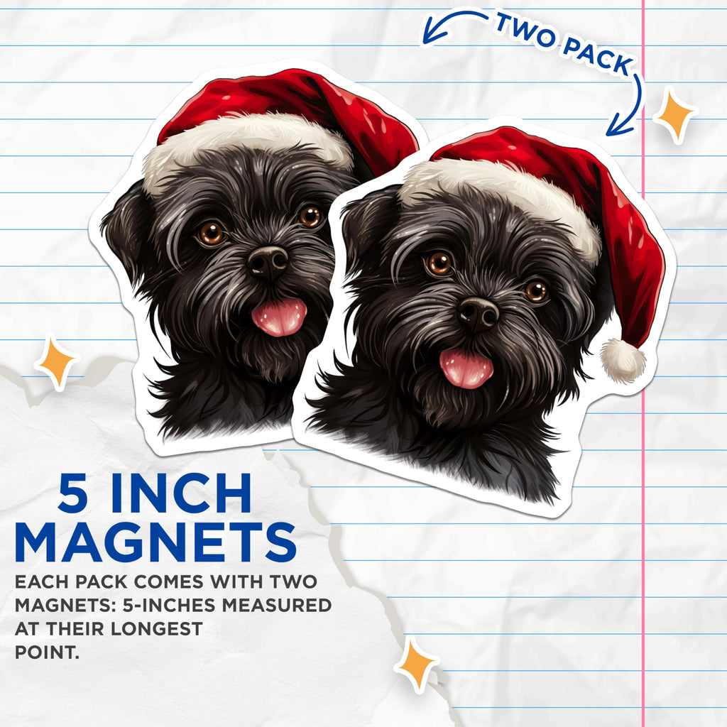 (2 Pack) Christmas Dog Magnets - Santa Hat Dog Lover Decor - Festive Pet Refrigerator Art - Holiday Animal Kitchen Accent - 5 Inches On Longest Side - Thick Durable Magnet - Made in USA - MAG25442