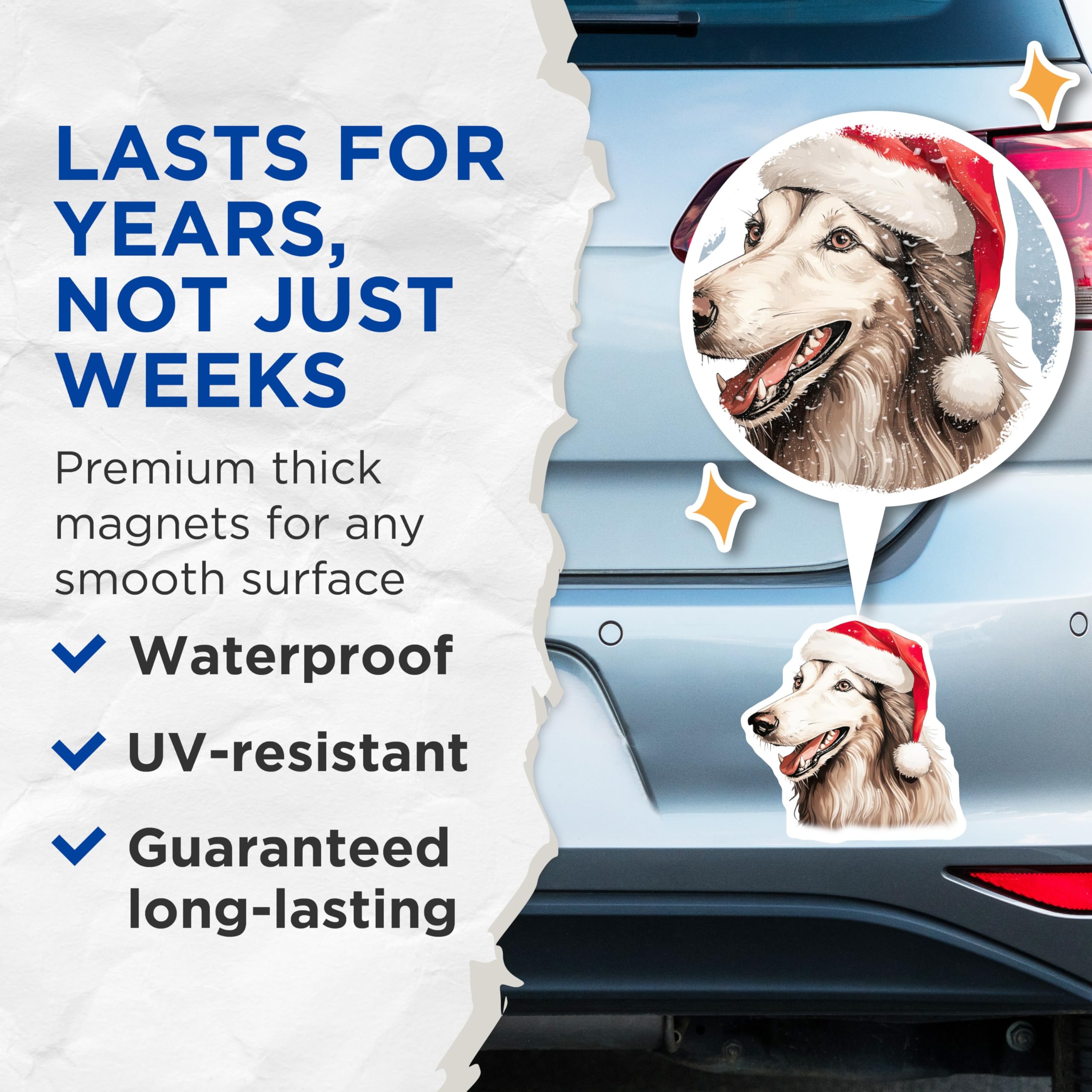(2 Pack) Christmas Dog Magnets - Festive Santa Hat Husky Refrigerator Magnets - Holiday Pet Decor Set - 5 Inches On Longest Side - Thick Durable Magnet - Made in USA - MAG29179