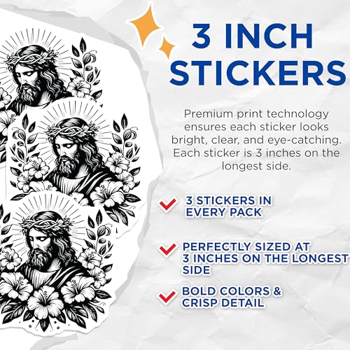 (3 Pack) Jesus Christ Decals - Floral Crown Decal - Religious Laptop Decals - 3 Inches On Longest Side - Easy Peel & Apply - Made in USA - 3MCS6080