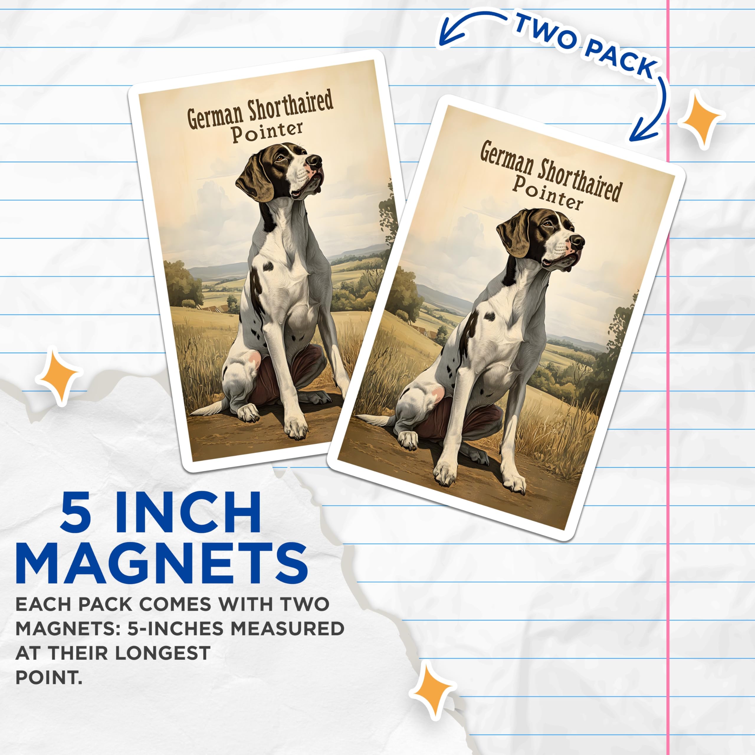(2 Pack) German Shorthaired Pointer Magnets - GSP Dog Art - Hunting Dog Breed Decor - Canine Pet Owner Collectible - 5 Inches On Longest Side - Thick Durable Magnet - Made in USA - MAG20816