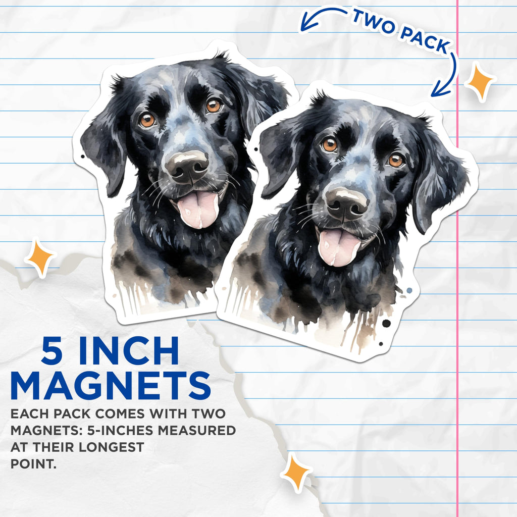 (2 Pack) Watercolor Black Dog Magnets - Happy Retriever Art - Dog Lover Fridge Kitchen Accent - 5 Inches On Longest Side - Thick Durable Magnet - Made in USA - MAG30062